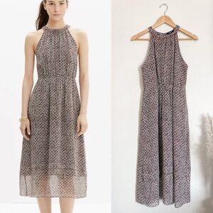 Madewell | Silk Midi Halter High Neck Diamond Print Dress